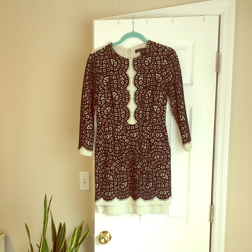 Black and cream long sleeve lace BCBG Dress